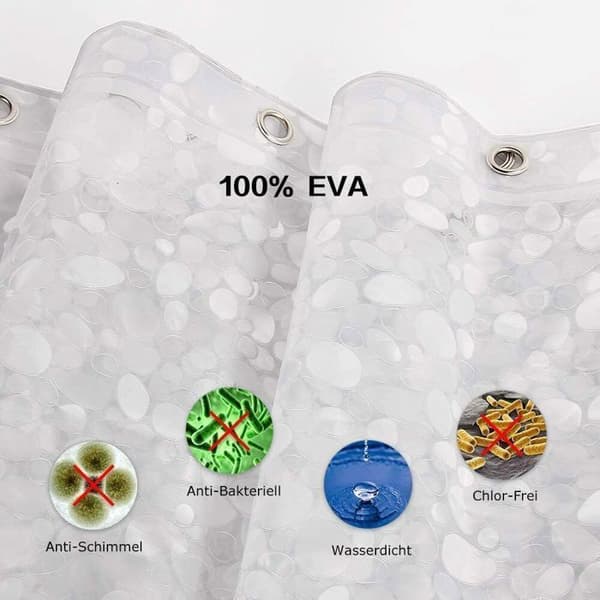 Duschdraperi 180x180cm, mögelresistent, vattentätt, med 12 ringar, 3D-stenmönster, halvtransparent, EVA