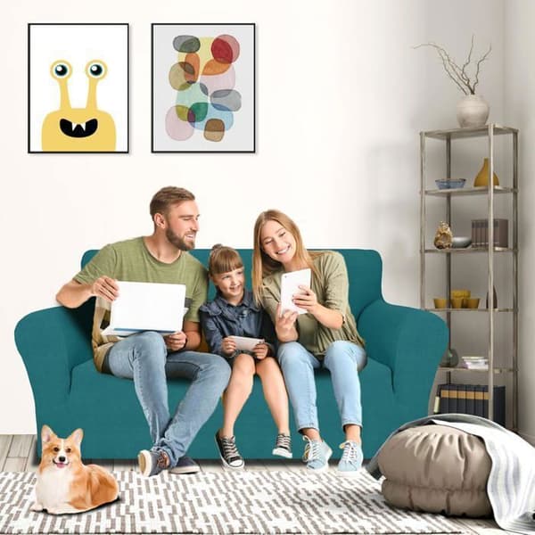 2-seters sofatrekk med armlener, universelt stretch-sofatrekk, jacquard-sofatrekk, vaskbart, mørkegrønt Dark green