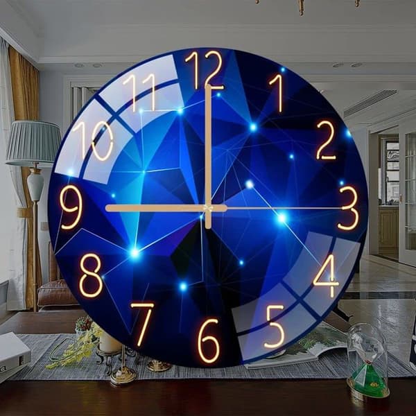 30 cm Tyst Väggklocka i Glas, Inget Tickande, Dekorativ Rund Väggklocka för Vardagsrum, Kök, Sovrum (Mörkblå)