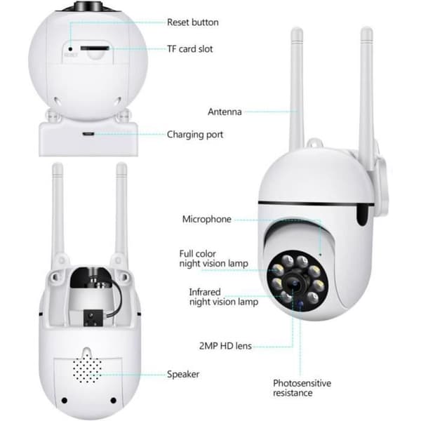 Säkerhetskamera - Ospecificerad - Kupolmodell - Utomhus WiFi - 360° synfält - Tvåvägsljud