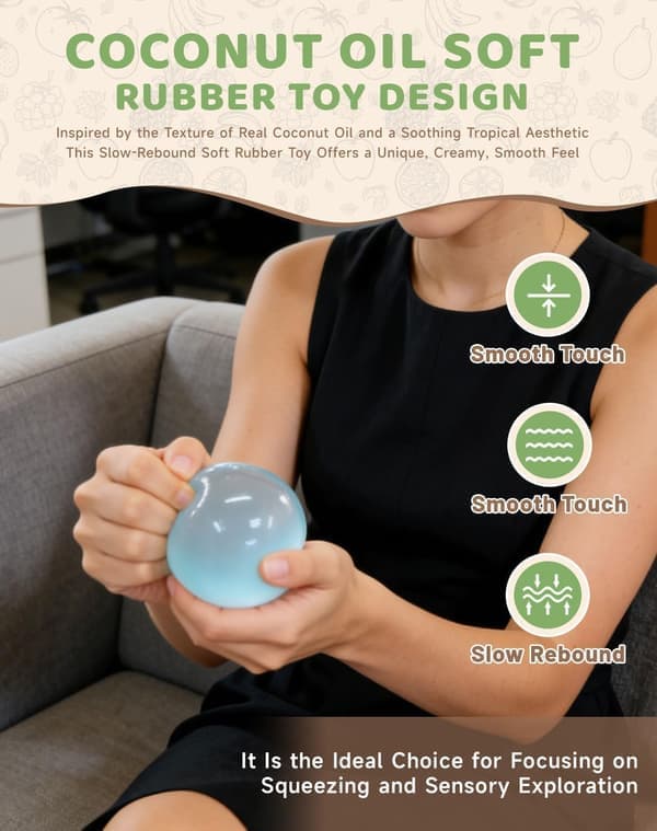 Kokosolja Squishy - 2026 Ny Kokosolja Stressboll Grön