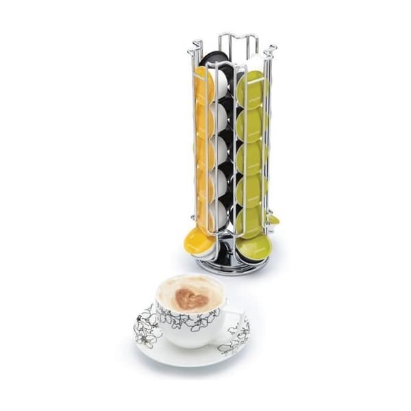 Kapselhållare - Dolce Gusto - Roterande, 24 kapslar - Förkromad stål - Samtida design - Cylindrisk