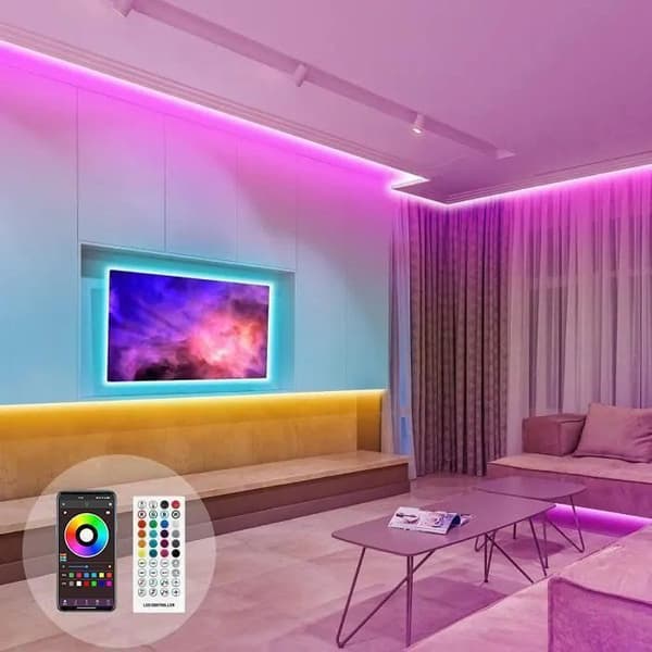 10M RGB LED-list med 44-knappars fjärrkontroll, synkroniseras med musik + smartphone-appstyrd DIY sovrum