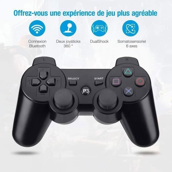 Powerextra PS3-kontroll 2-pack trådlös Bluetooth högpresterande Dual Shock trådlös PS3-kontroll för Playst spelkonsol, 14
