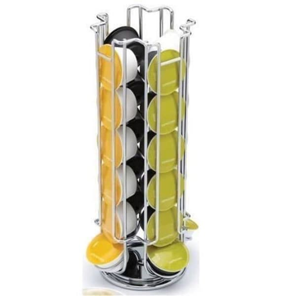 Kapselhållare - Dolce Gusto - Roterande, 24 kapslar - Förkromad stål - Samtida design - Cylindrisk