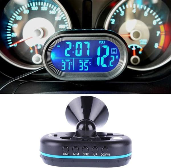 Biltermometer Digital Elektronisk Klocka för Automatiska Fordon Dubbel Temperatur Voltmeter Mätare