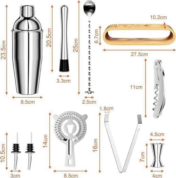 Cocktailshaker - Set om 10 - Rostfritt stål - 750 ml - Träställ