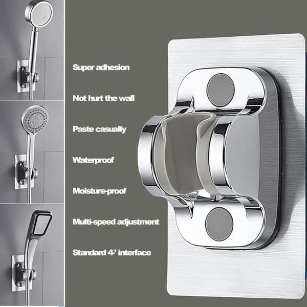 Duschhuvudhållare - Starkt lim - Silver - Justerbar vinkel - 2-pack - 12 cm