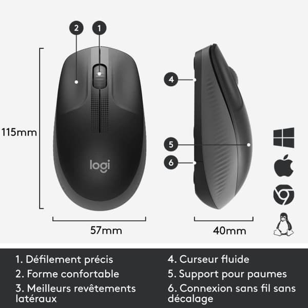 Mus - Trådlös - Logitech - M190 - Svart