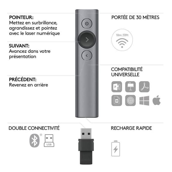 Pekare - Logitech - Spotlight - Kompatibel med Windows / Apple / Linux