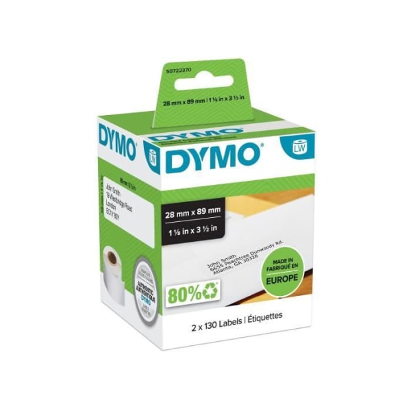 DYMO LabelWriter Box med 2 rullar med 130 standardadressetiketter 28 mm x 89 mm