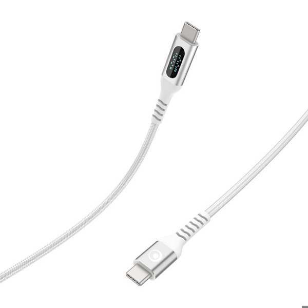 USB-C-kabel - BIGBEN - PD 100W 2m - Digital effektdisplay - Flätad nylon - Vit