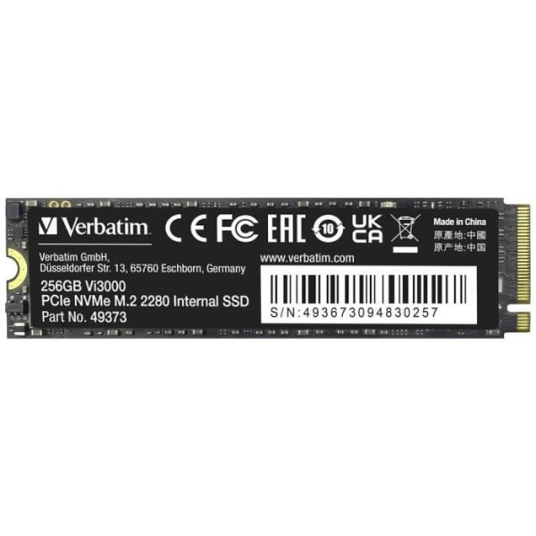 Verbatim Vi3000 256GB intern SSD NVMe/PCIe M.2 PCIe NVMe 3.0 x4 Retail 49373