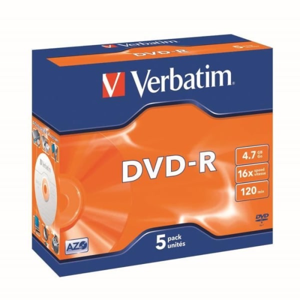 VERBATIM DVD-R - Paket med 5 - 16x - 4,7 GB - Kristallfodral
