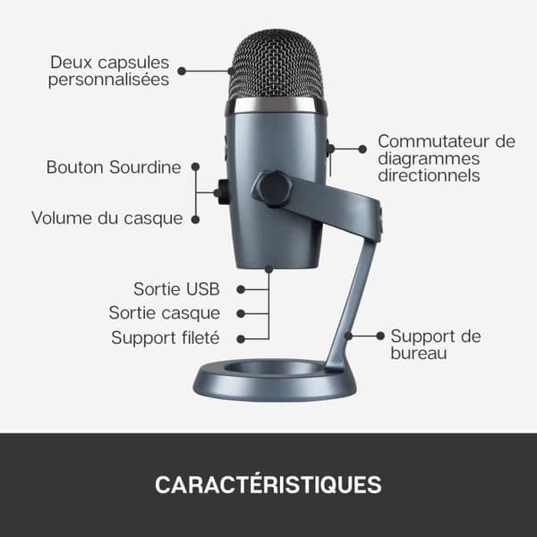 Premium USB-mikrofon - LOGITECH G - Yeti - För inspelning, streaming, spel, podcast - PC eller MAC - Grå Grå