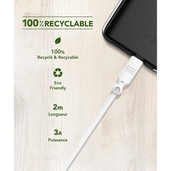 USB-kabel - Just Green - USB A/USB C - 2 m - 3A - 100 % Återvinningsbar