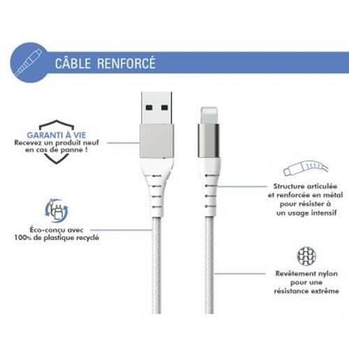 USB A/Ljuskabel - FORCE POWER - Lite - 3 m - 2.4A - Vit Vit