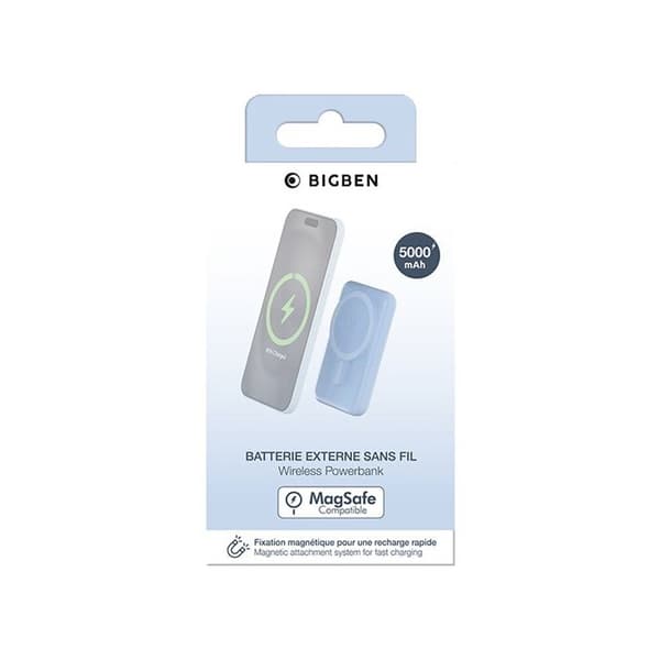 Extern batteri - BIGBEN CONNECTED - 5000 mAh - Induktion (MagSafe) - USB A/C - Blå Blå