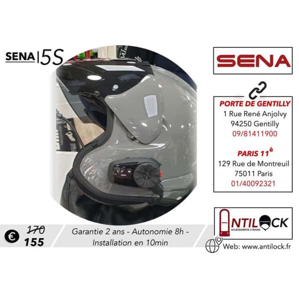 Intercom - Sena - 5S-10 - Bluetooth - HD-högtalare - USB uppladdningsbar svart
