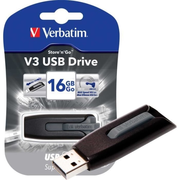 USB Key V3 32GB - Store'n'Go - VERBATIM - Grå - USB 3.0