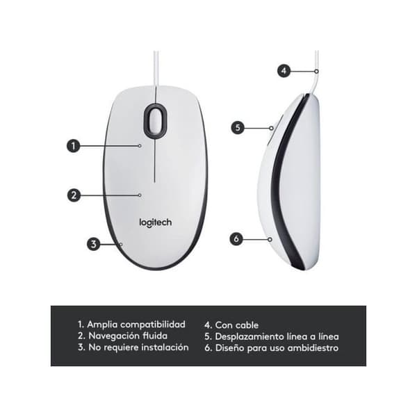 Mus - LOGITECH - M100 - Vit - USB - Ambidexter - 1000 DPI