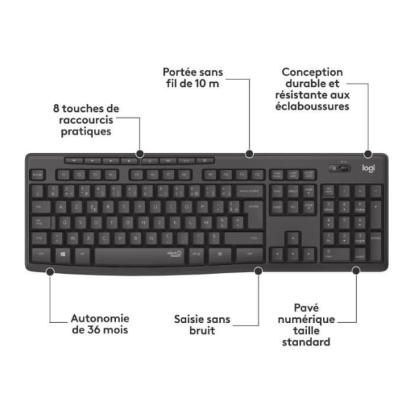 Tangentbordsmusset - Trådlös - Logitech - MK295 - Tyst - AZERTY - Svart