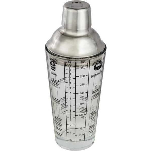 Xavax cocktailshaker i glas med munstycke i rostfritt stål (400 ml, 4 cl jigger i lock, filter, med recept):