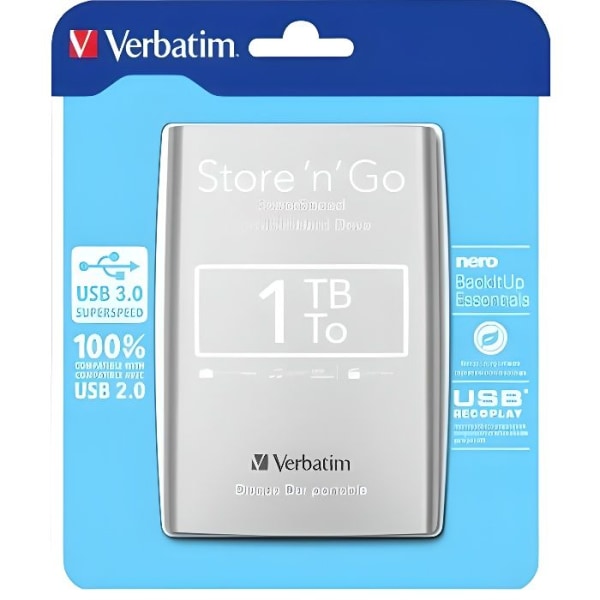 VERBATIM Store'n'Go extern hårddisk - 1 TB - USB 3.0 - 2.5" - Grå