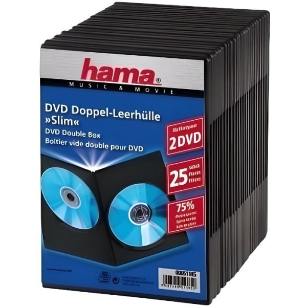 HAMA - UPPSÄTTNING MED 25 SLIMMA DVD-FODRAL, FÖR 2 DVD-skivor