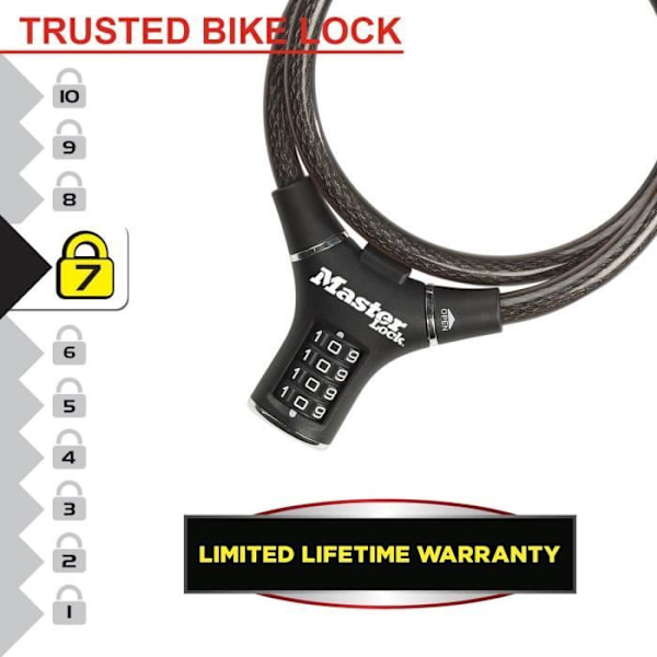 Cykellås - MASTER LOCK - 8229EURDPRO - 90 cm kabel - Sort - snoet stål sort