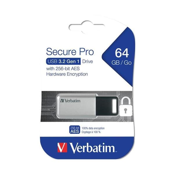 USB-nyckel - VERBATIM - Secure Pro - 64 GB - USB 3.0 - Läshastighet 35 MB/s