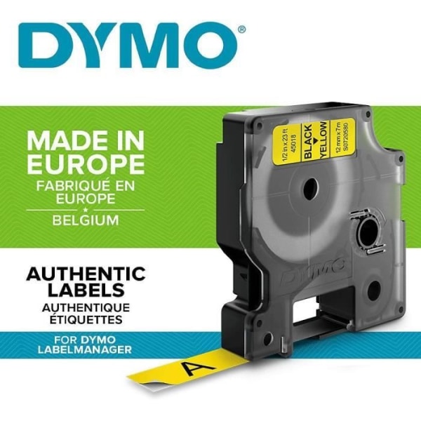 Dymo LabelManager D1 Tapes 12mm x 7m Svart/Gul (kompatibel med LabelManager och LabelWriter Duo)