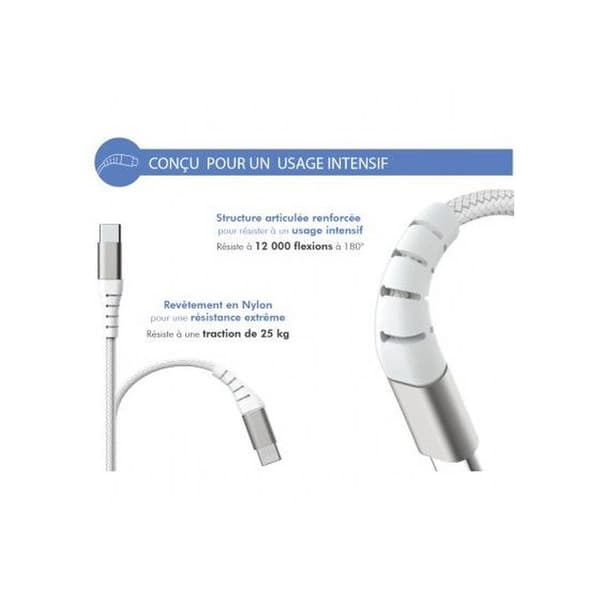 Förstärkt USB A/Lightning-kabel 2m - 2,4A Vit Force Power Vit Vit