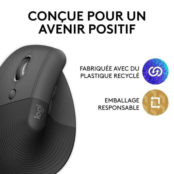 Mus - Trådlös - Logitech - Lyft Ergonomisk Vertikal - Grafit - Vänsterhänt