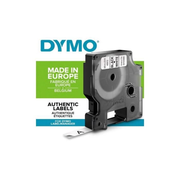 DYMO LabelManager tejpkassett D1 9mm x 7m Svart/Vit (kompatibel med LabelManager och LabelWriter Duo)