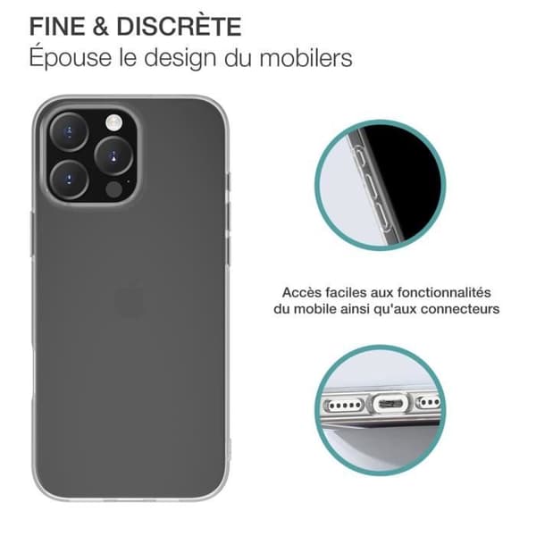 Coque för iPhone 16 Pro - BIGBEN - SiliSoft - Mjuk - Antigula - Transparent Transparent