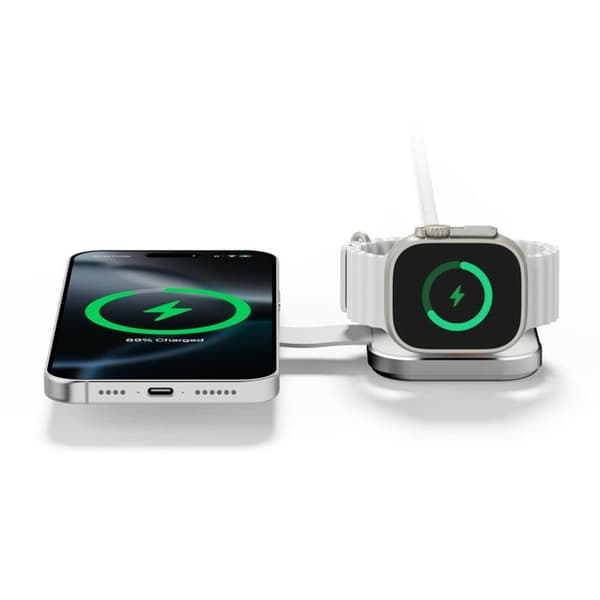 Fällbar 2-i-1 laddstation, magsafe, Vit