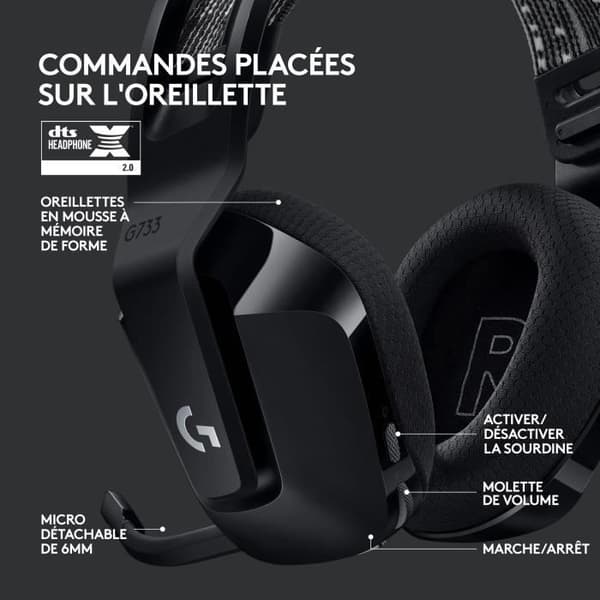 Gaming headset - Trådlös - Logitech G - G733 Lightspeed - PS5, PS4, PC, MAC - Svart
