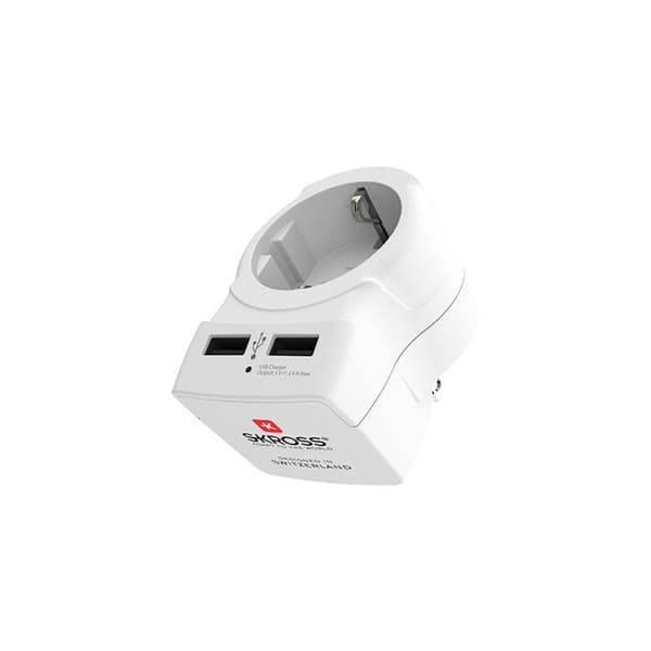 Adaptör - SKROSS - Europa till USA+ - 2 USB - Vit - Rektangulär Vit