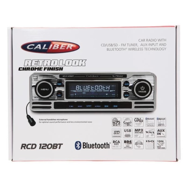 Bilradio - Caliber RCD120BT - Bluetooth USB Retro 190 x 200 x 58 mm Silver