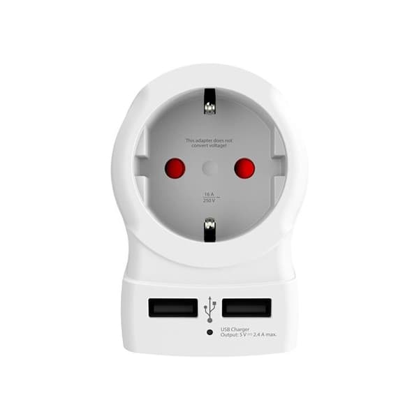 Adaptör - SKROSS - Europa till USA+ - 2 USB - Vit - Rektangulär Vit