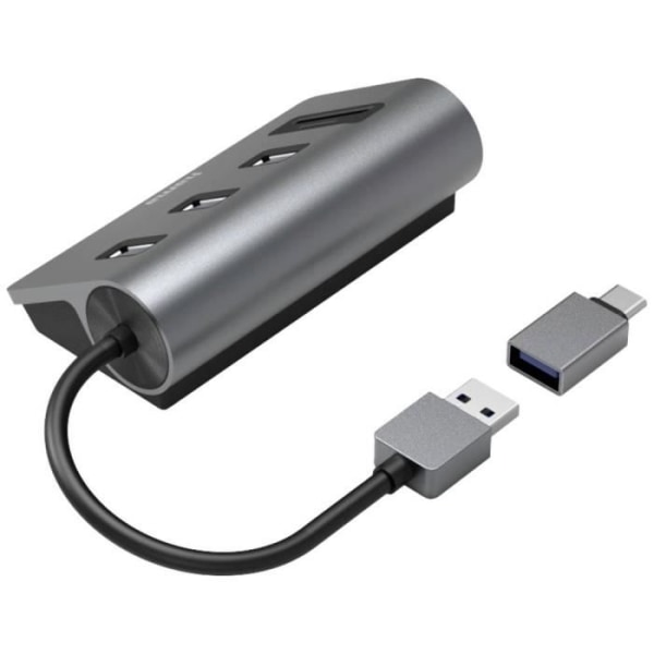 Hama 5-portars USB 3.0-hubb med inbyggd SD-kortläsare, med USB-C-kontakt grå