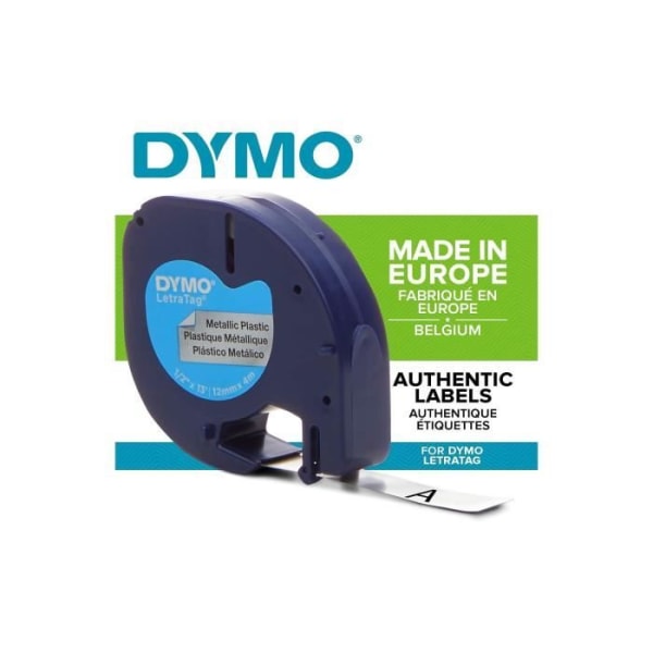 DYMO LetraTag metalltejp 12mm x 4m Svart/Silver (kompatibel med DYMO LetraTag LT100H)