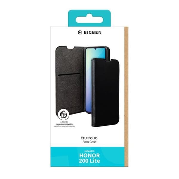 Folio-plånbok - BIGBEN - Honor 200 Lite - Svart - Fällbart Stöd - Helt Skydd Svart