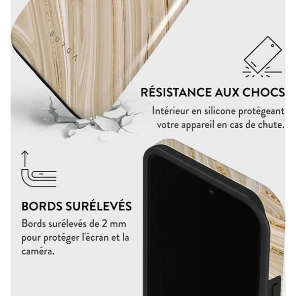 Coque - BURGA - Full Glam - iPhone 14 Pro Max - Antichock - Beige - Tryckt brun