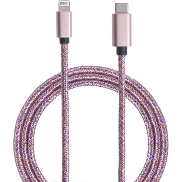 2 meter rosa vävd Lightning/USB-C kabel