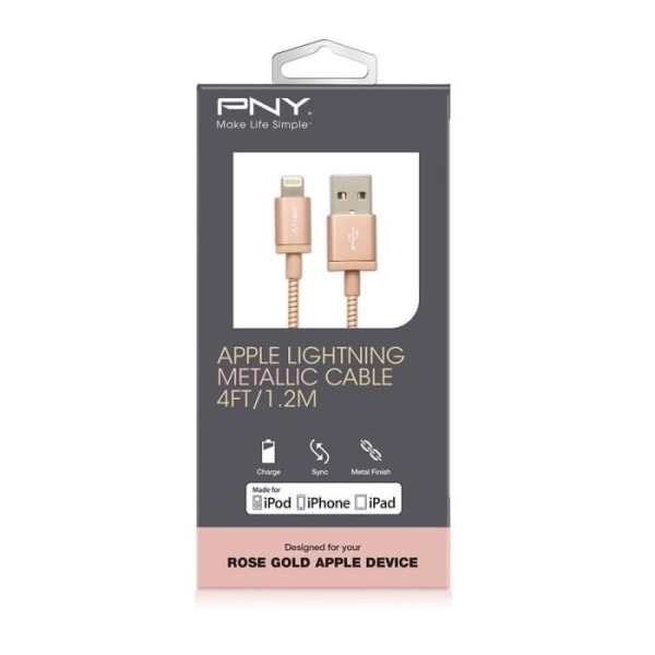 PNY Lightning till USB uppladdningsbar metallladdare och synkroniseringskabel roséguld