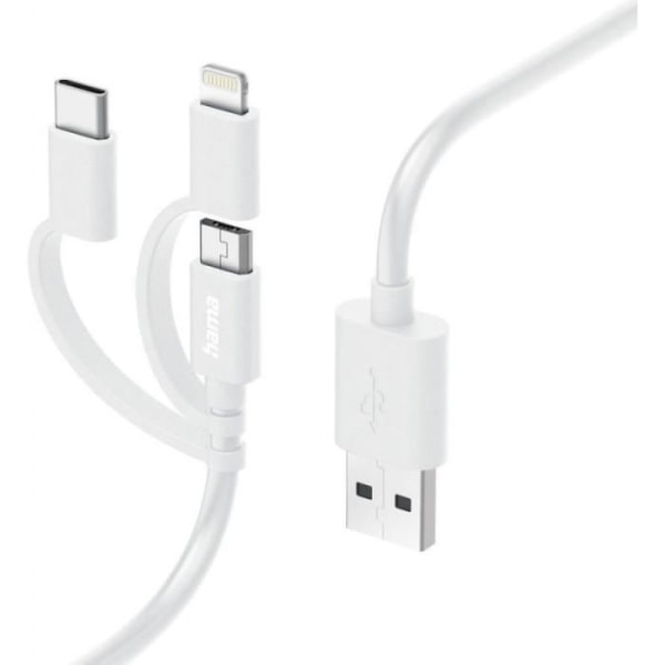 Hama 3in1 Multi-Ladekabel, USB-A - Micro-USB, USB-C och Lightning, 1,0 m, Vit () - 00201535