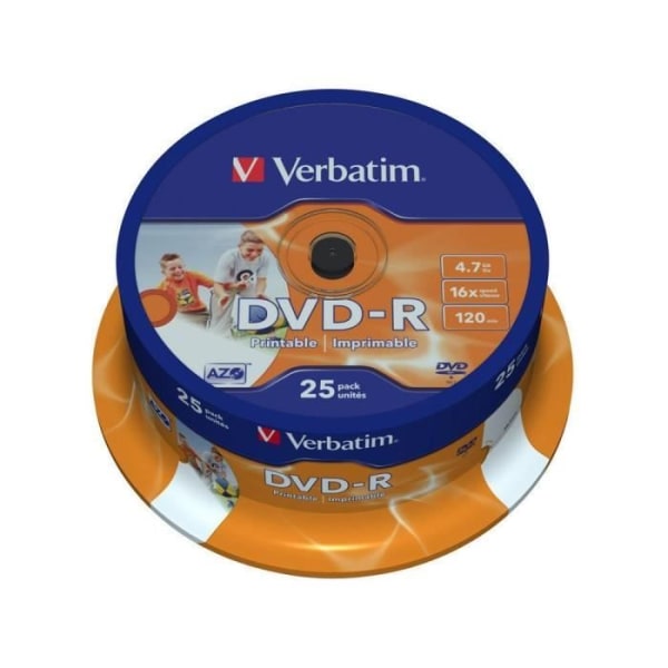 VERBATIM DVD-R - Spindel på 25 - Inkjet Matt utskrivbar - 16x - 4,7 GB