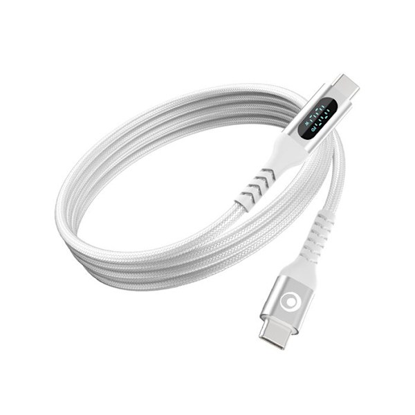 USB-C-kabel - BIGBEN - PD 100W 2m - Digital effektdisplay - Flätad nylon - Vit